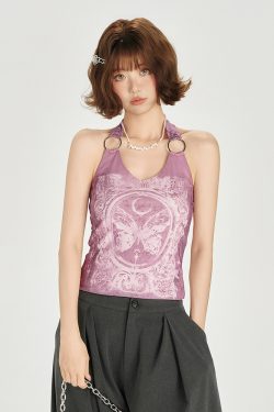 American Retro Backless Halter Tank Top for Women - Slimming, Waist-Cinching Summer Design