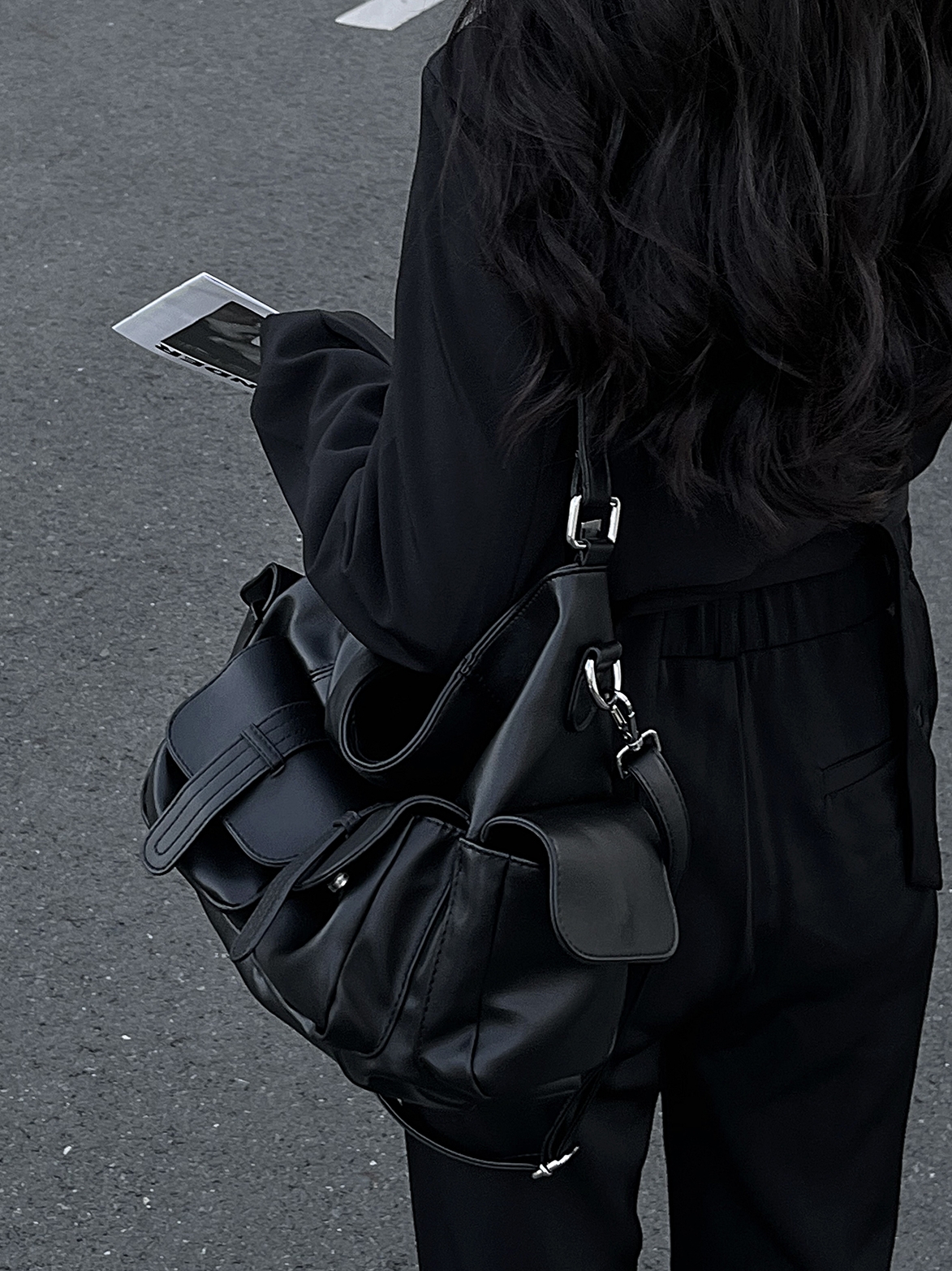 American Retro Black Slouchy Motorcycle Crossbody Bag - Large Capacity Tote for Girls, Trendy Y2K Style American Retro Black Slouchy Motorcycle Crossbody Bag - Large Capacity Tote for Girls, Trendy Y2K Style