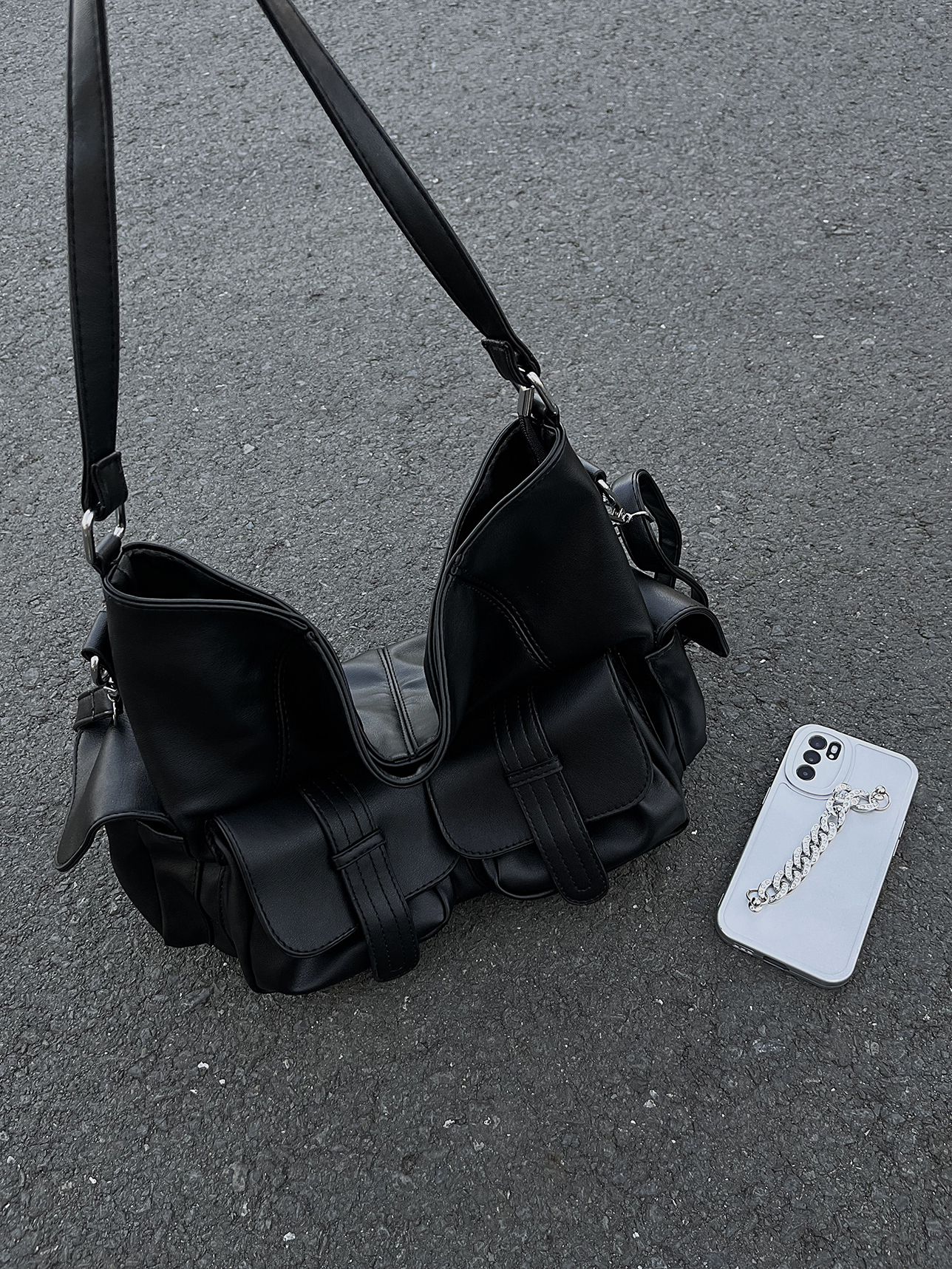 American Retro Black Slouchy Motorcycle Crossbody Bag - Large Capacity Tote for Girls, Trendy Y2K Style American Retro Black Slouchy Motorcycle Crossbody Bag - Large Capacity Tote for Girls, Trendy Y2K Style