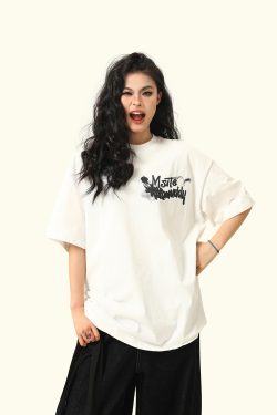 American Retro Blurry Letter Short Sleeve T-Shirt for Men and Women - Heavyweight Pure Cotton Summer Couple Tee