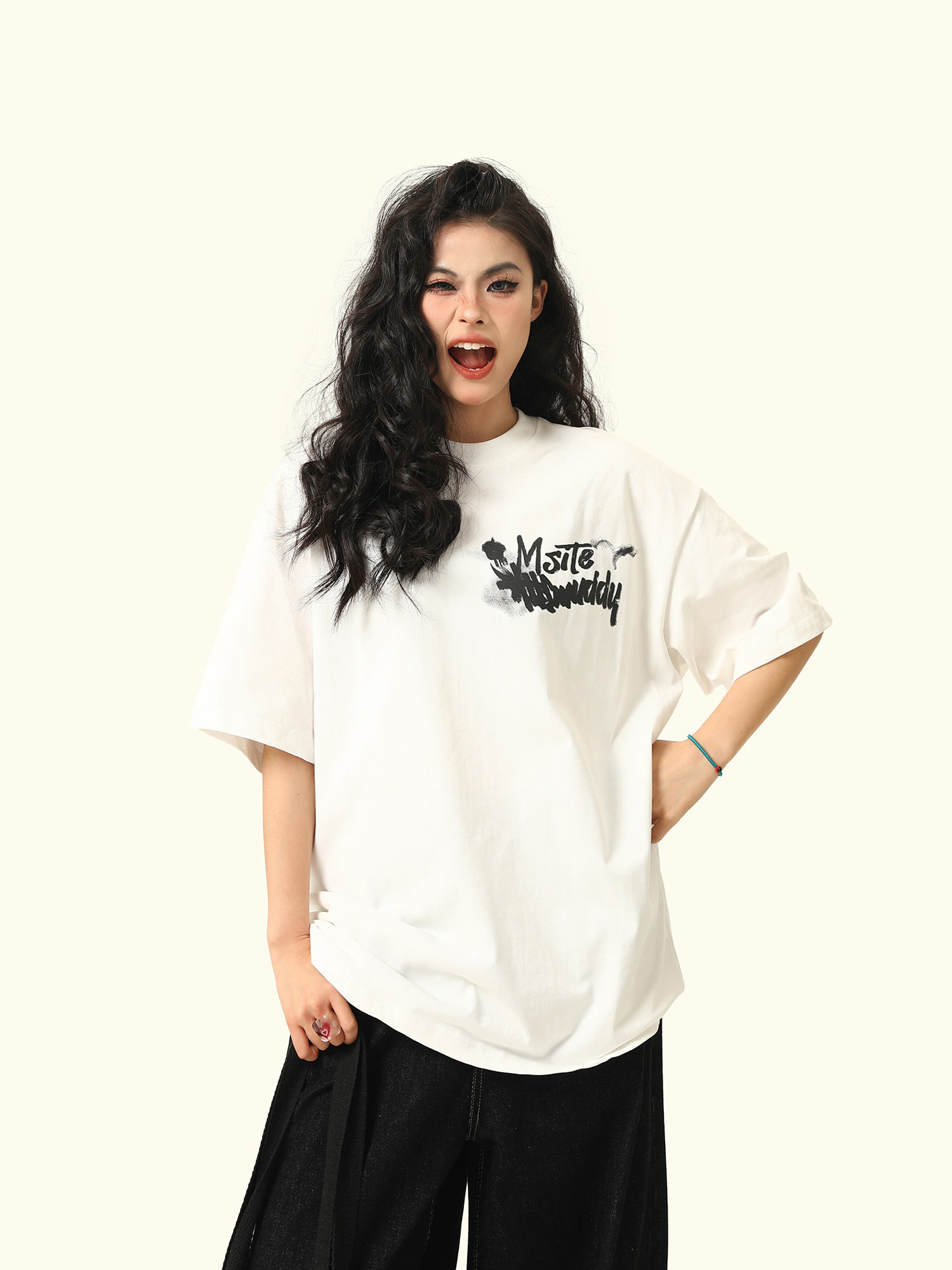 American Retro Blurry Letter Short Sleeve T-Shirt for Men and Women - Heavyweight Pure Cotton Summer Couple Tee American Retro Blurry Letter Short Sleeve T-Shirt for Men and Women - Heavyweight Pure Cotton Summer Couple Tee