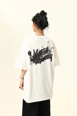 American Retro Blurry Letter Short Sleeve T-Shirt for Men and Women - Heavyweight Pure Cotton Summer Couple Tee