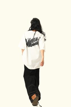 American Retro Blurry Letter Short Sleeve T-Shirt for Men and Women - Heavyweight Pure Cotton Summer Couple Tee