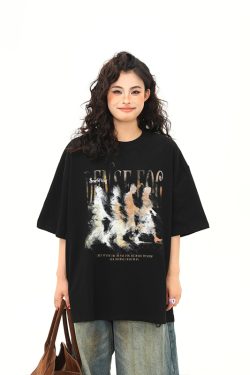 American Retro Blurry Portrait Print Short Sleeve T-Shirt for Men and Women - Summer Round Neck Pure Cotton Couple Tee