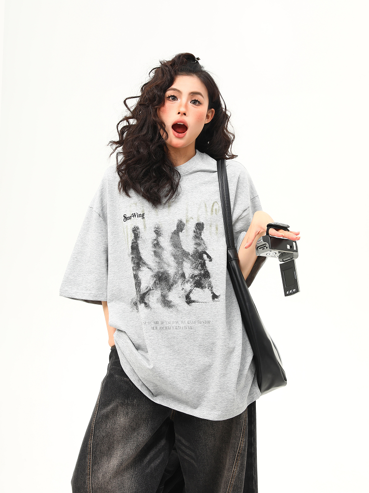 American Retro Blurry Portrait Print Short Sleeve T-Shirt for Men and Women - Summer Round Neck Pure Cotton Couple Tee American Retro Blurry Portrait Print Short Sleeve T-Shirt for Men and Women - Summer Round Neck Pure Cotton Couple Tee