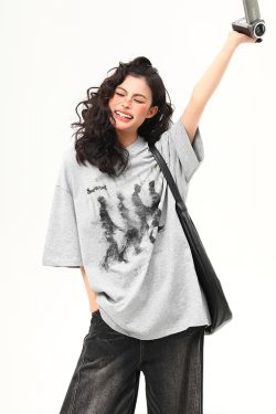 American Retro Blurry Portrait Print Short Sleeve T-Shirt for Men and Women - Summer Round Neck Pure Cotton Couple Tee