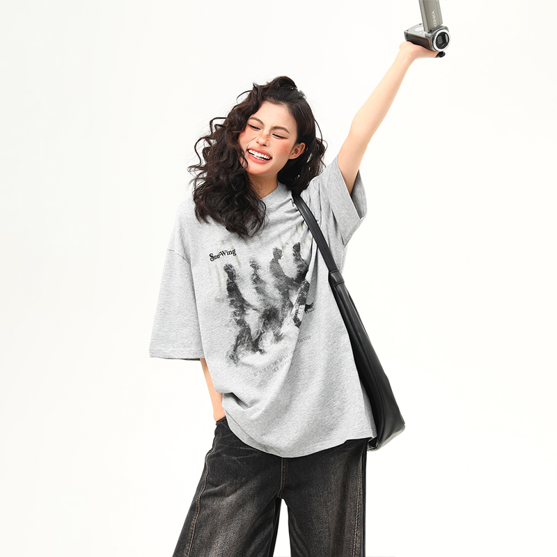 American Retro Blurry Portrait Print Short Sleeve T-Shirt for Men and Women - Summer Round Neck Pure Cotton Couple Tee American Retro Blurry Portrait Print Short Sleeve T-Shirt for Men and Women - Summer Round Neck Pure Cotton Couple Tee