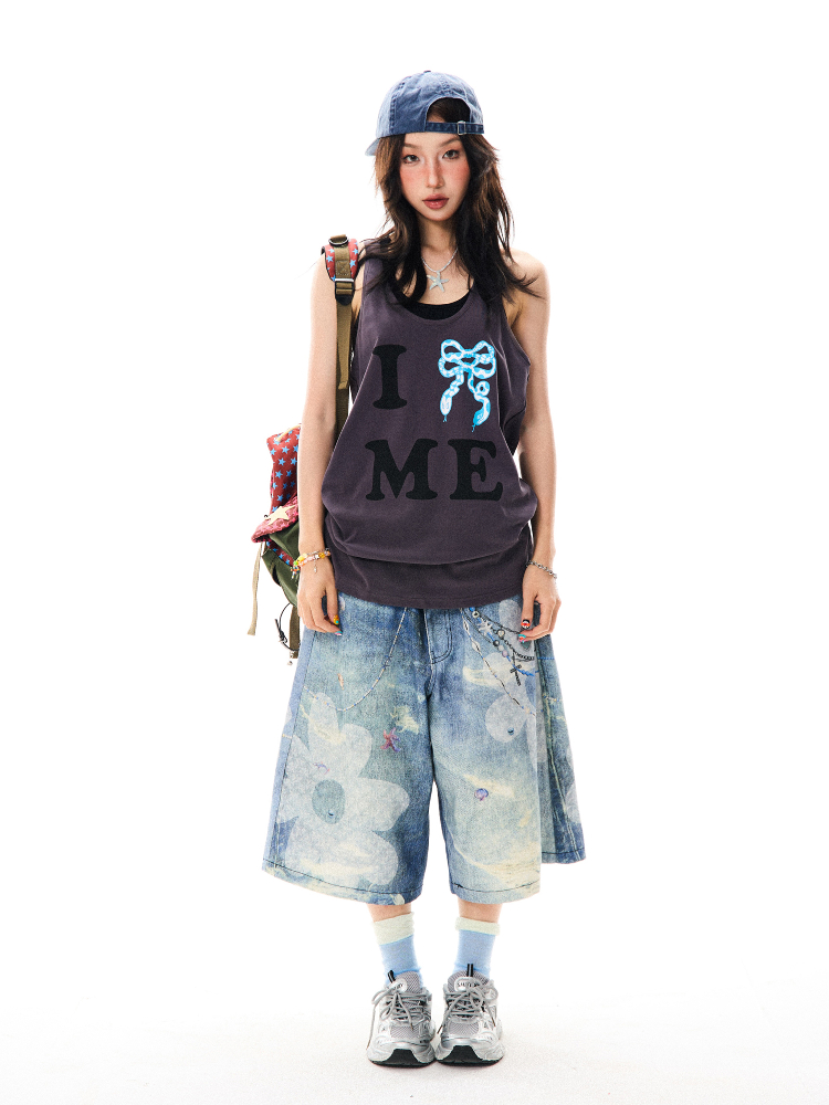 American Retro Bow Tie Tank Top for Women - Summer Casual Mid-Length Sleeveless Top, Y2K Style American Retro Bow Tie Tank Top for Women - Summer Casual Mid-Length Sleeveless Top, Y2K Style