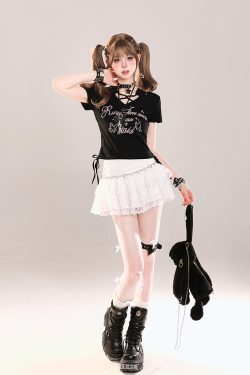American Retro Butterfly Print Short Sleeve T-Shirt for Girls, Summer Ruffled Drawstring Slim Fit Cropped Top, Y2K Style