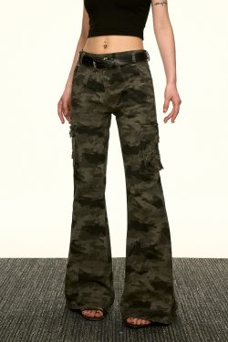 American Retro Camouflage Multi-Pocket Work Pants for Women - Summer Slim Flared Wide-Leg Floor-Length Style