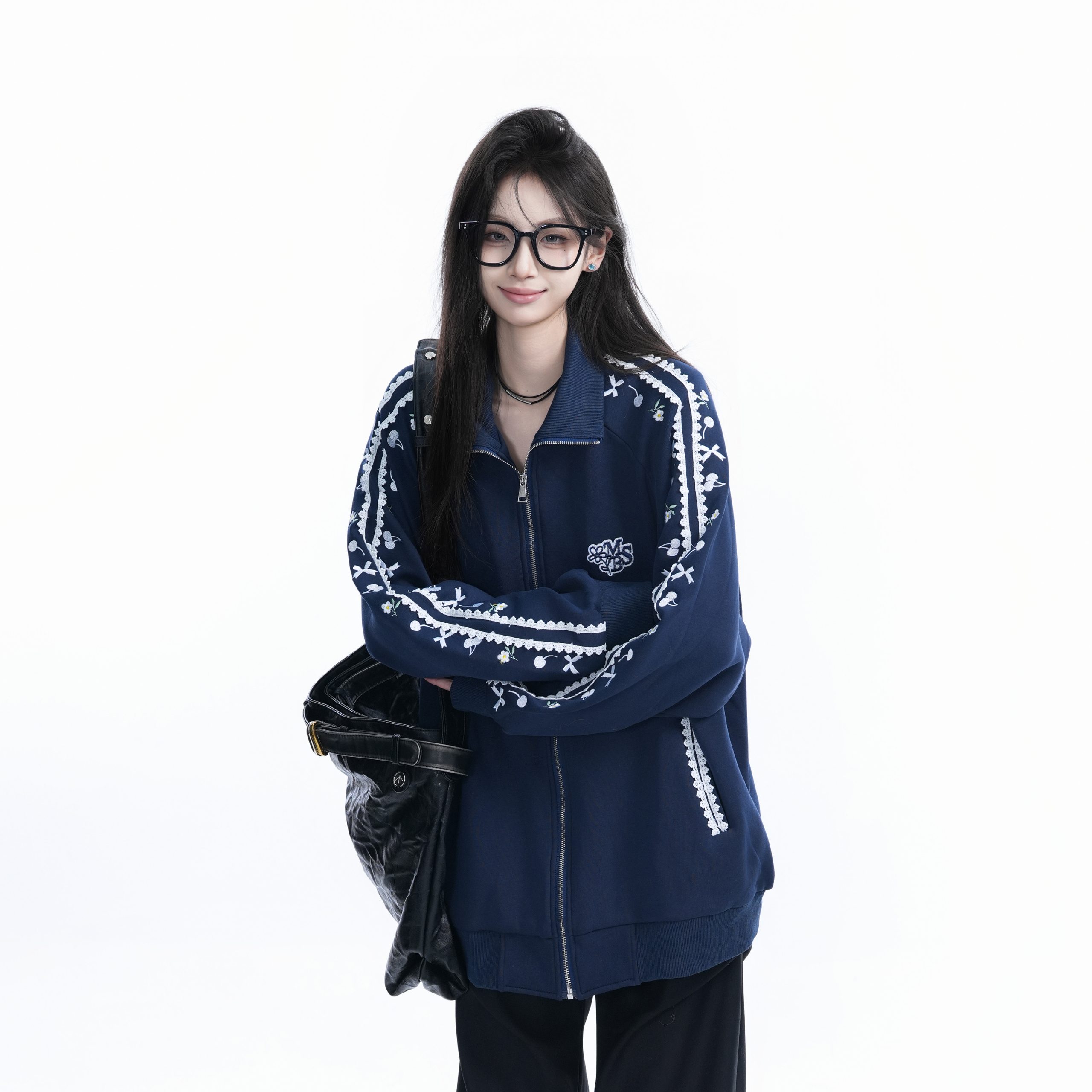 American Retro Cherry Bow Embroidered Cardigan Sweatshirt for Women - Plush Loose Zip-Up Jacket, Y2K Inspired Fashion American Retro Cherry Bow Embroidered Cardigan Sweatshirt for Women - Plush Loose Zip-Up Jacket, Y2K Inspired Fashion