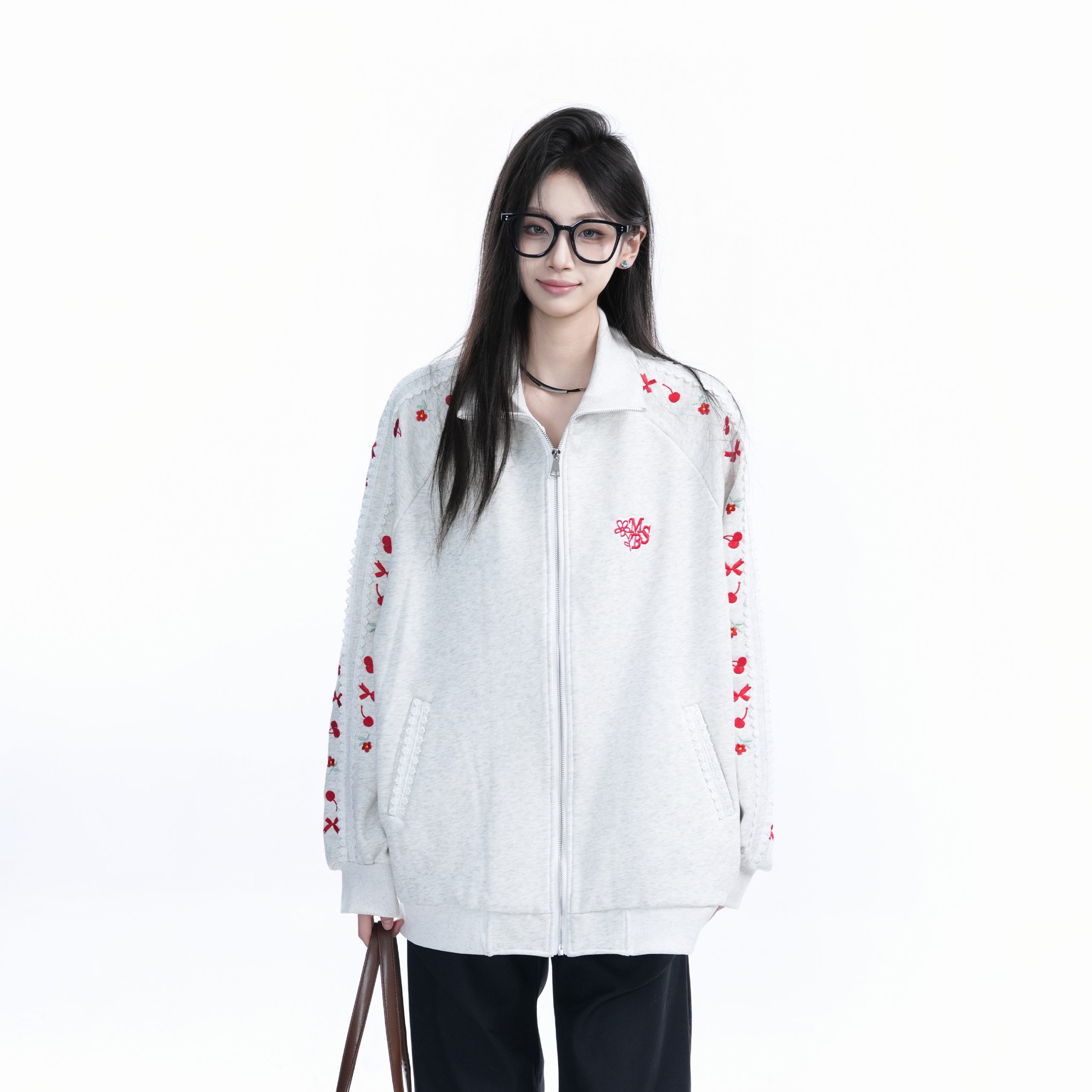 American Retro Cherry Bow Embroidered Cardigan Sweatshirt for Women - Plush Loose Zip-Up Jacket, Y2K Inspired Fashion American Retro Cherry Bow Embroidered Cardigan Sweatshirt for Women - Plush Loose Zip-Up Jacket, Y2K Inspired Fashion