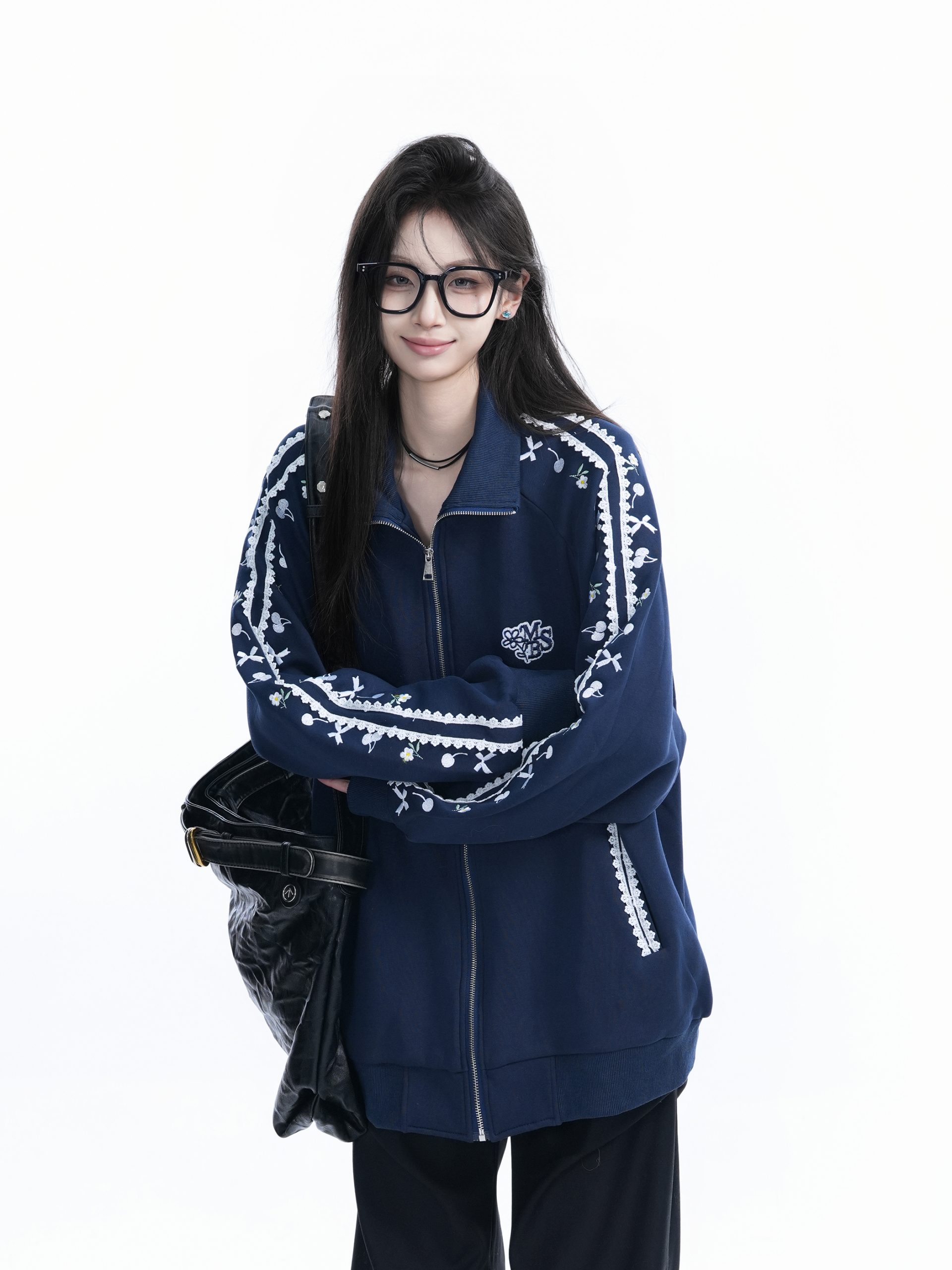 American Retro Cherry Bow Embroidered Cardigan Sweatshirt for Women - Plush Loose Zip-Up Jacket, Y2K Inspired Fashion American Retro Cherry Bow Embroidered Cardigan Sweatshirt for Women - Plush Loose Zip-Up Jacket, Y2K Inspired Fashion