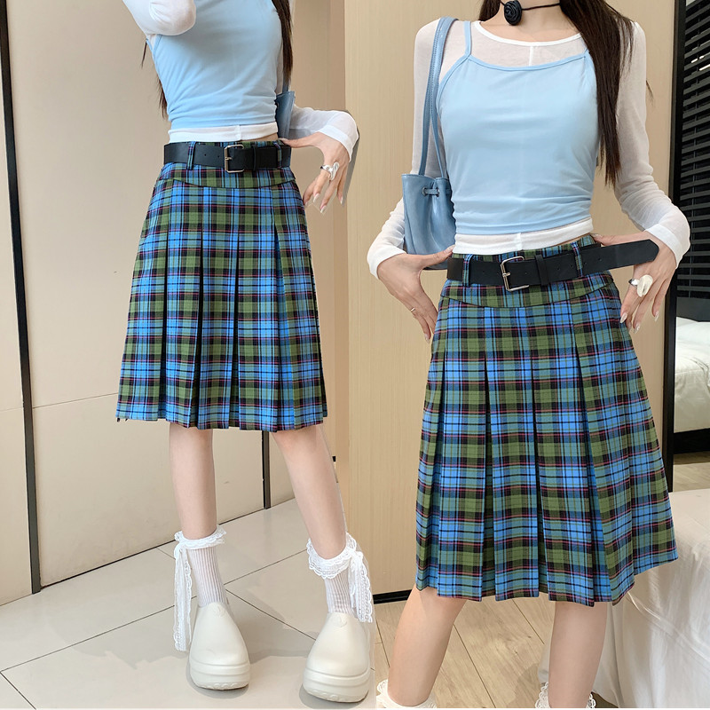 American Retro College Style Scottish Plaid Pleated Skirt - Women's Mid-Length A-Line Checkered Summer Skirt American Retro College Style Scottish Plaid Pleated Skirt - Women's Mid-Length A-Line Checkered Summer Skirt