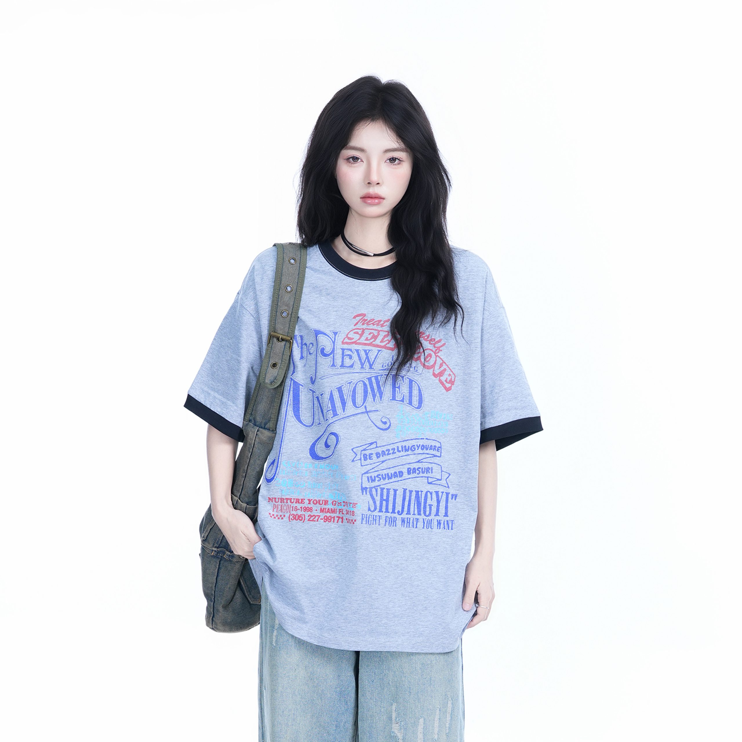 American Retro Color-Block Round Neck Short Sleeve T-Shirt for Women - Loose Fit Summer Style, Casual Couple Top American Retro Color-Block Round Neck Short Sleeve T-Shirt for Women - Loose Fit Summer Style, Casual Couple Top