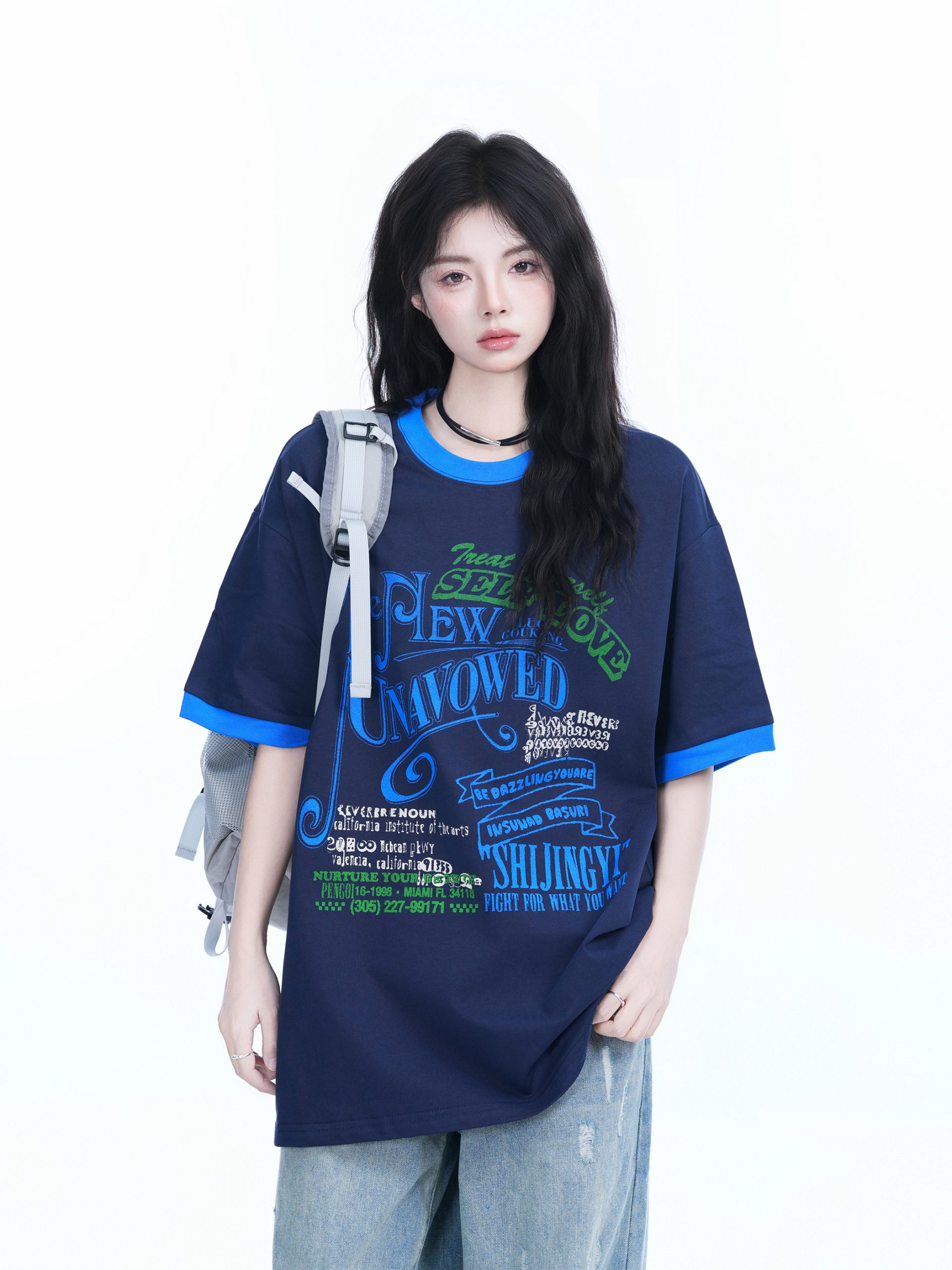 American Retro Color-Block Round Neck Short Sleeve T-Shirt for Women - Loose Fit Summer Style, Casual Couple Top American Retro Color-Block Round Neck Short Sleeve T-Shirt for Women - Loose Fit Summer Style, Casual Couple Top