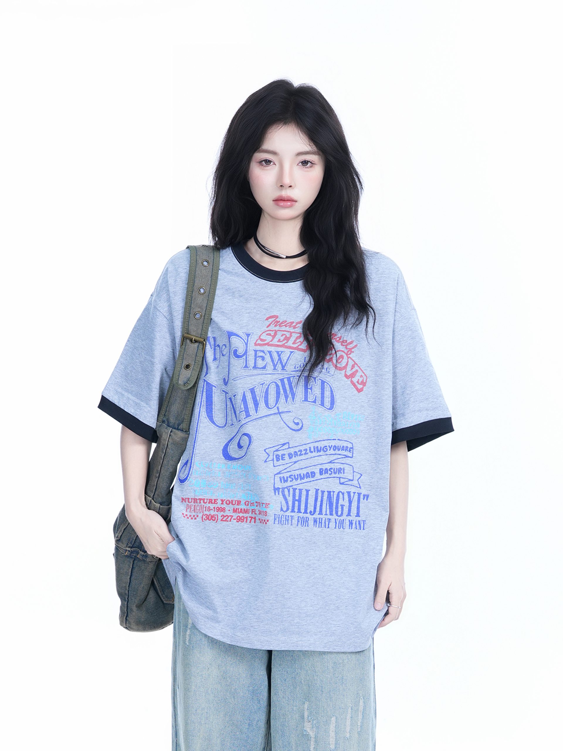 American Retro Color-Block Round Neck Short Sleeve T-Shirt for Women - Loose Fit Summer Style, Casual Couple Top American Retro Color-Block Round Neck Short Sleeve T-Shirt for Women - Loose Fit Summer Style, Casual Couple Top