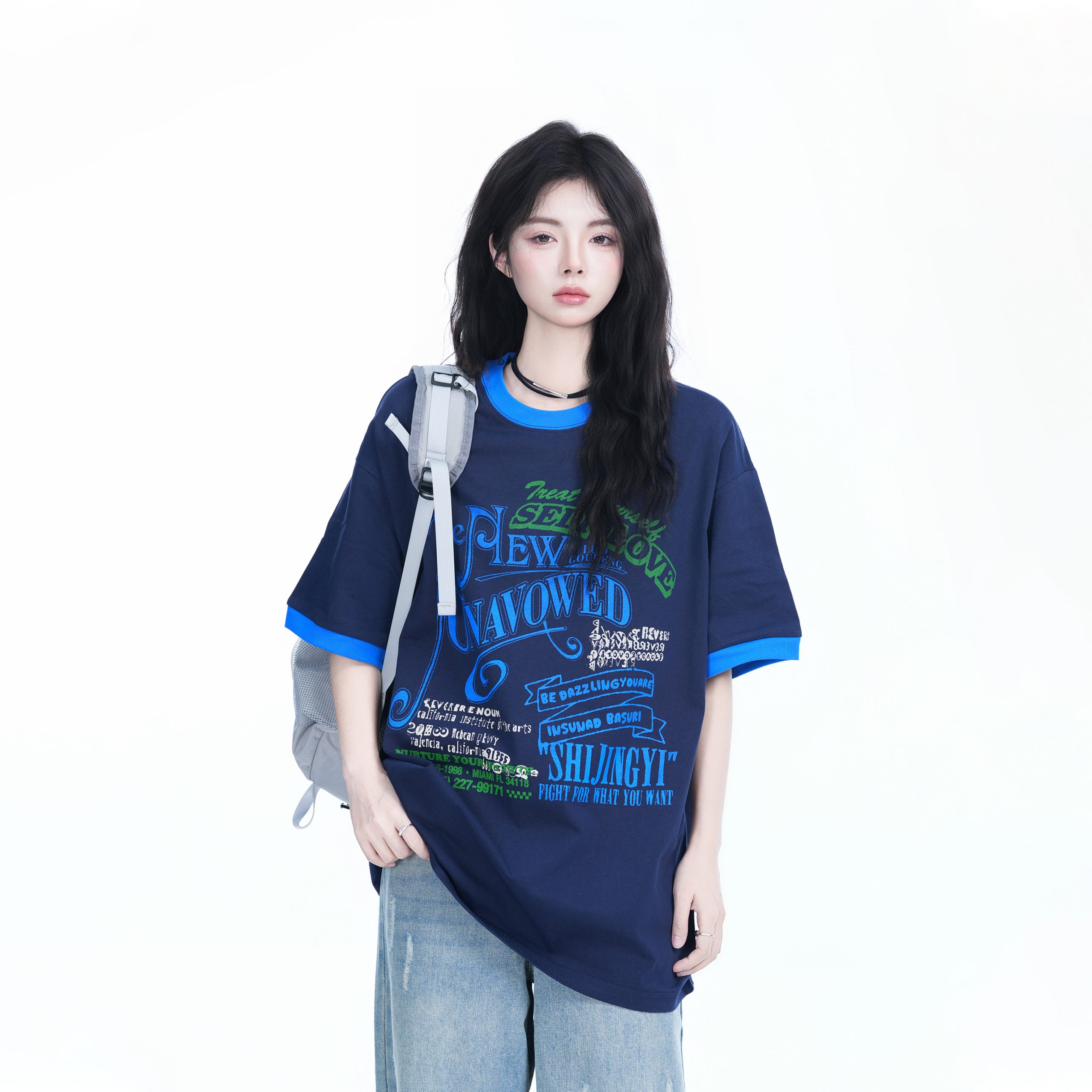 American Retro Color-Block Round Neck Short Sleeve T-Shirt for Women - Loose Fit Summer Style, Casual Couple Top American Retro Color-Block Round Neck Short Sleeve T-Shirt for Women - Loose Fit Summer Style, Casual Couple Top