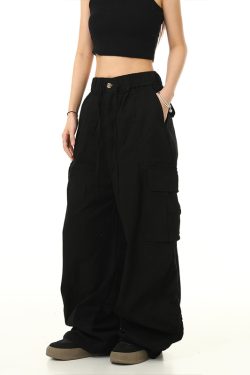 American Retro Cuffed Hip-Hop Cargo Pants for Men - Wide-Leg Floor-Length Streetwear Parachute Style Casual Trousers