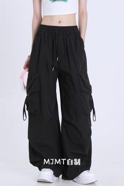 American Retro Dance Cargo Pants for Women - Summer Loose Casual Jazz Wide-Leg Pants in Draped Style
