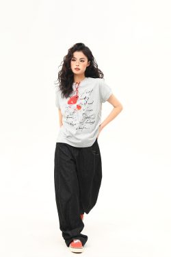 American Retro Design Boxy Shoulder T-Shirt for Women - Summer Slim-Fit Short Sleeve Top, Versatile 90s Style