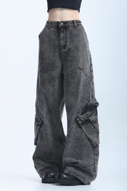 American Retro Distressed Denim Wide-Leg Pants for Women - Ultra-Loose, Floor-Length, Heavy-Duty, Slimming Style