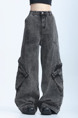 American Retro Distressed Denim Wide-Leg Pants for Women - Ultra-Loose, Floor-Length, Heavy-Duty, Slimming Style