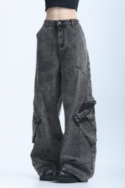 American Retro Distressed Denim Wide-Leg Pants for Women - Ultra-Loose, Floor-Length, Heavy-Duty, Slimming Style