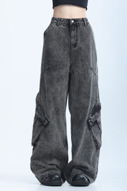 American Retro Distressed Denim Wide-Leg Pants for Women - Ultra-Loose, Floor-Length, Heavy-Duty, Slimming Style