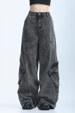 American Retro Distressed Denim Wide-Leg Pants for Women - Ultra-Loose, Floor-Length, Heavy-Duty, Slimming Style