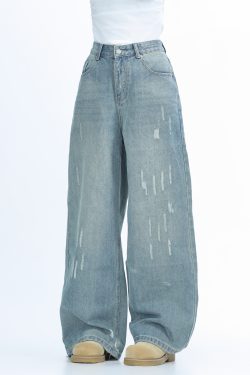 American Retro Distressed Ripped Denim Pants for Women - Washed Loose Slim Wide-Leg Trousers, Trendy Y2K Hot Girl Style