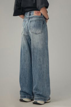 American Retro Drop-Crotch Jeans for Men and Women, Clean Fit Long Straight Casual Pants, Y2K Style, Unisex Fashion