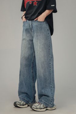 American Retro Drop-Crotch Jeans for Men and Women, Clean Fit Long Straight Casual Pants, Y2K Style, Unisex Fashion