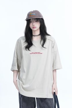 American Retro Embroidered Black Short-Sleeve T-Shirt for Women - Oversized Loose Fit, Trendy Summer Style