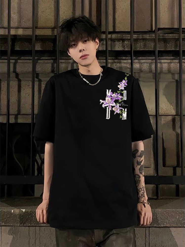 American Retro Embroidered Vine Floral Short Sleeve T-Shirt for Women - Trendy Oversized Summer 2025 High Street Style American Retro Embroidered Vine Floral Short Sleeve T-Shirt for Women - Trendy Oversized Summer 2025 High Street Style