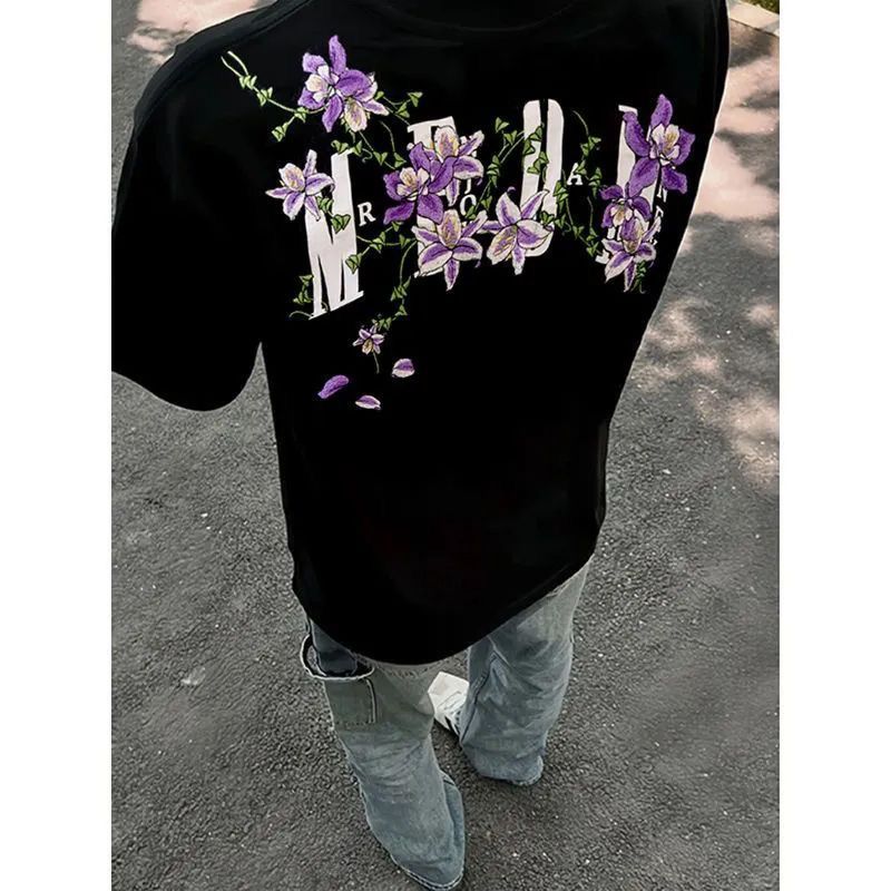 American Retro Embroidered Vine Floral Short Sleeve T-Shirt for Women - Trendy Oversized Summer 2025 High Street Style American Retro Embroidered Vine Floral Short Sleeve T-Shirt for Women - Trendy Oversized Summer 2025 High Street Style