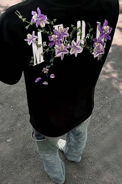 American Retro Embroidered Vine Floral Short Sleeve T-Shirt for Women - Trendy Oversized Summer 2025 High Street Style