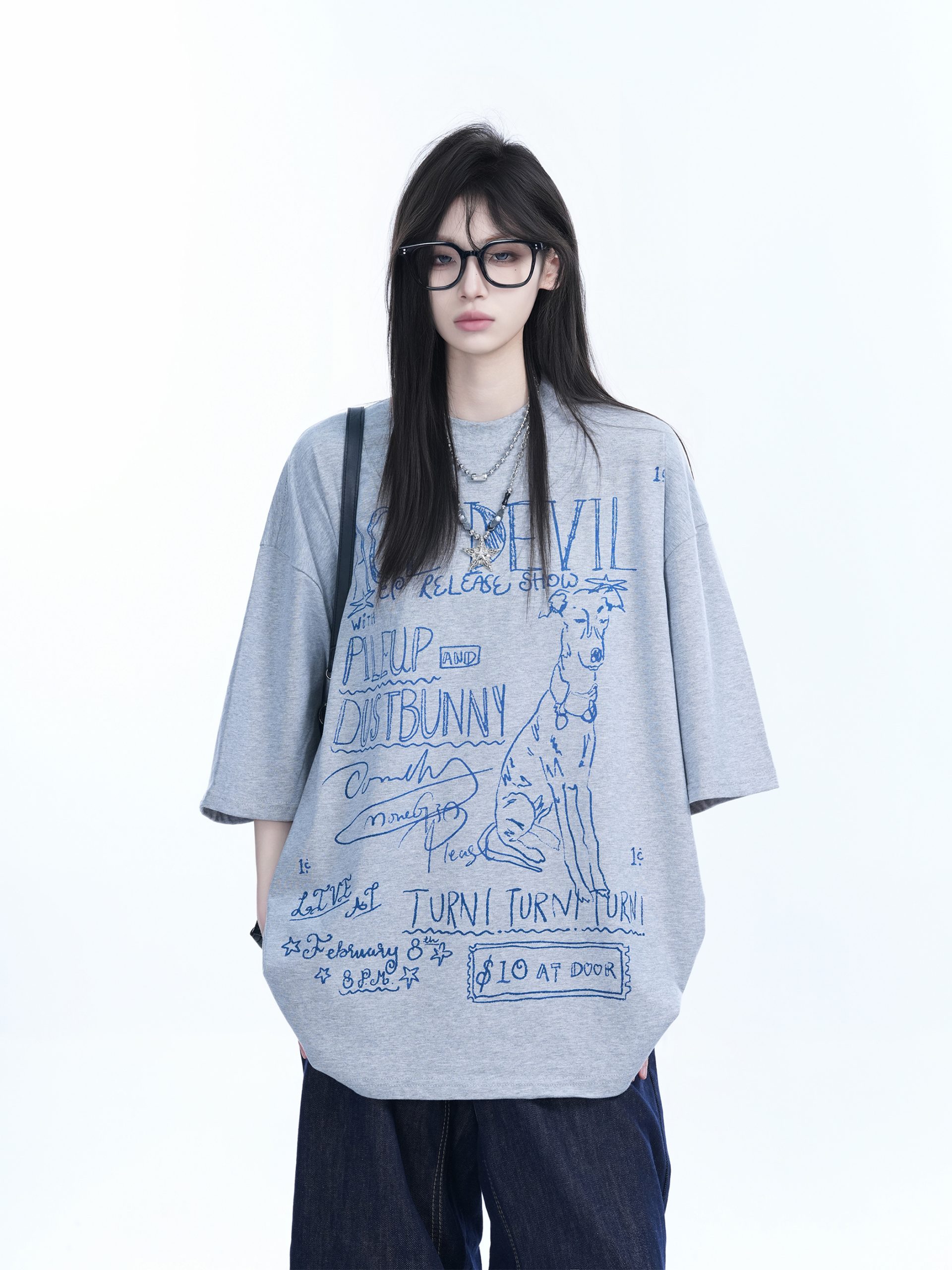 American Retro Graffiti Oversized Short Sleeve T-Shirt for Women - "Sit and Eat Until the Mountains Are Empty" Trendy Casual Style American Retro Graffiti Oversized Short Sleeve T-Shirt for Women - "Sit and Eat Until the Mountains Are Empty" Trendy Casual Style