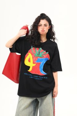 American Retro Graffiti Print Short-Sleeve T-Shirt for Women - Summer Loose Fit Casual Top, Y2K Streetwear Style