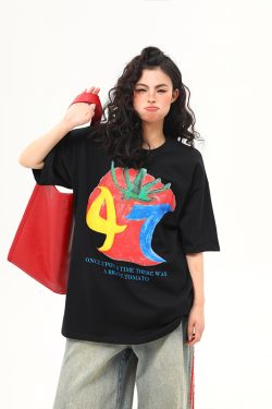 American Retro Graffiti Print Short-Sleeve T-Shirt for Women - Summer Loose Fit Casual Top, Y2K Streetwear Style