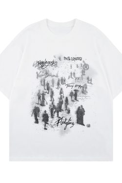 American Retro Graffiti Short Sleeve T-Shirt for Men and Women - Loose Fit Summer Streetwear Couple Top