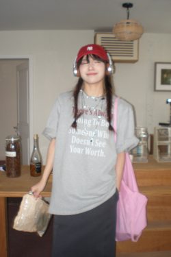 American Retro Gray Letter Print Cotton Heavyweight Loose Casual Short Sleeve T-Shirt for Men and Women, Y2K Style