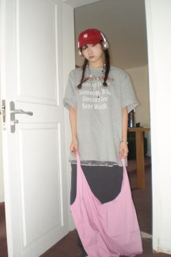 American Retro Gray Letter Print Cotton Heavyweight Loose Casual Short Sleeve T-Shirt for Men and Women, Y2K Style