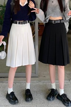 American Retro Gray Pleated Skirt - Women's Mid-Length A-Line College Style for Spring & Summer Plus Size Fashion