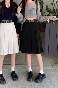 American Retro Gray Pleated Skirt - Women's Mid-Length A-Line College Style for Spring & Summer Plus Size Fashion