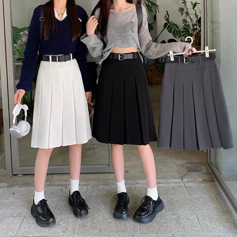 American Retro Gray Pleated Skirt - Women's Mid-Length A-Line College Style for Spring & Summer Plus Size Fashion American Retro Gray Pleated Skirt - Women's Mid-Length A-Line College Style for Spring & Summer Plus Size Fashion