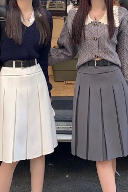 American Retro Gray Pleated Skirt - Women's Mid-Length A-Line College Style for Spring & Summer Plus Size Fashion