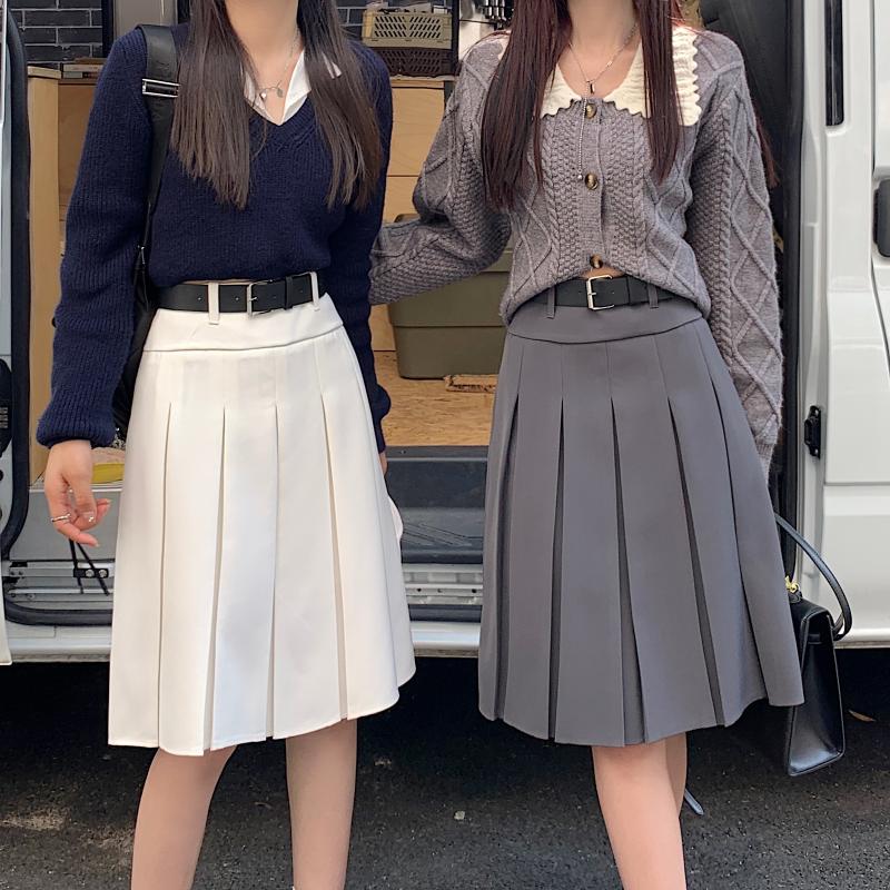 American Retro Gray Pleated Skirt - Women's Mid-Length A-Line College Style for Spring & Summer Plus Size Fashion American Retro Gray Pleated Skirt - Women's Mid-Length A-Line College Style for Spring & Summer Plus Size Fashion