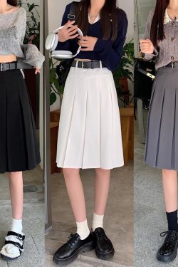 American Retro Gray Pleated Skirt - Women's Mid-Length A-Line College Style for Spring & Summer Plus Size Fashion
