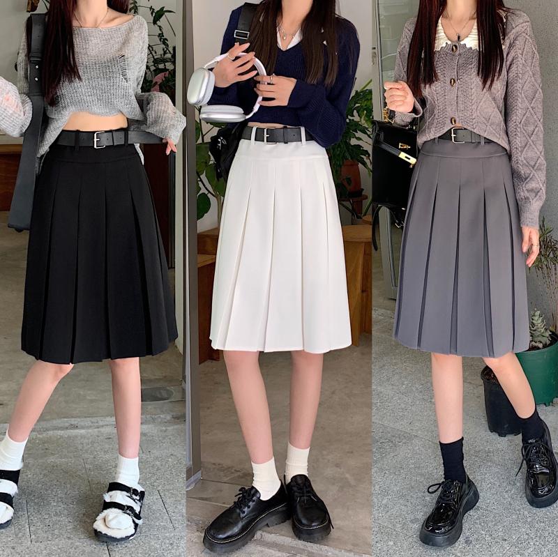 American Retro Gray Pleated Skirt - Women's Mid-Length A-Line College Style for Spring & Summer Plus Size Fashion American Retro Gray Pleated Skirt - Women's Mid-Length A-Line College Style for Spring & Summer Plus Size Fashion